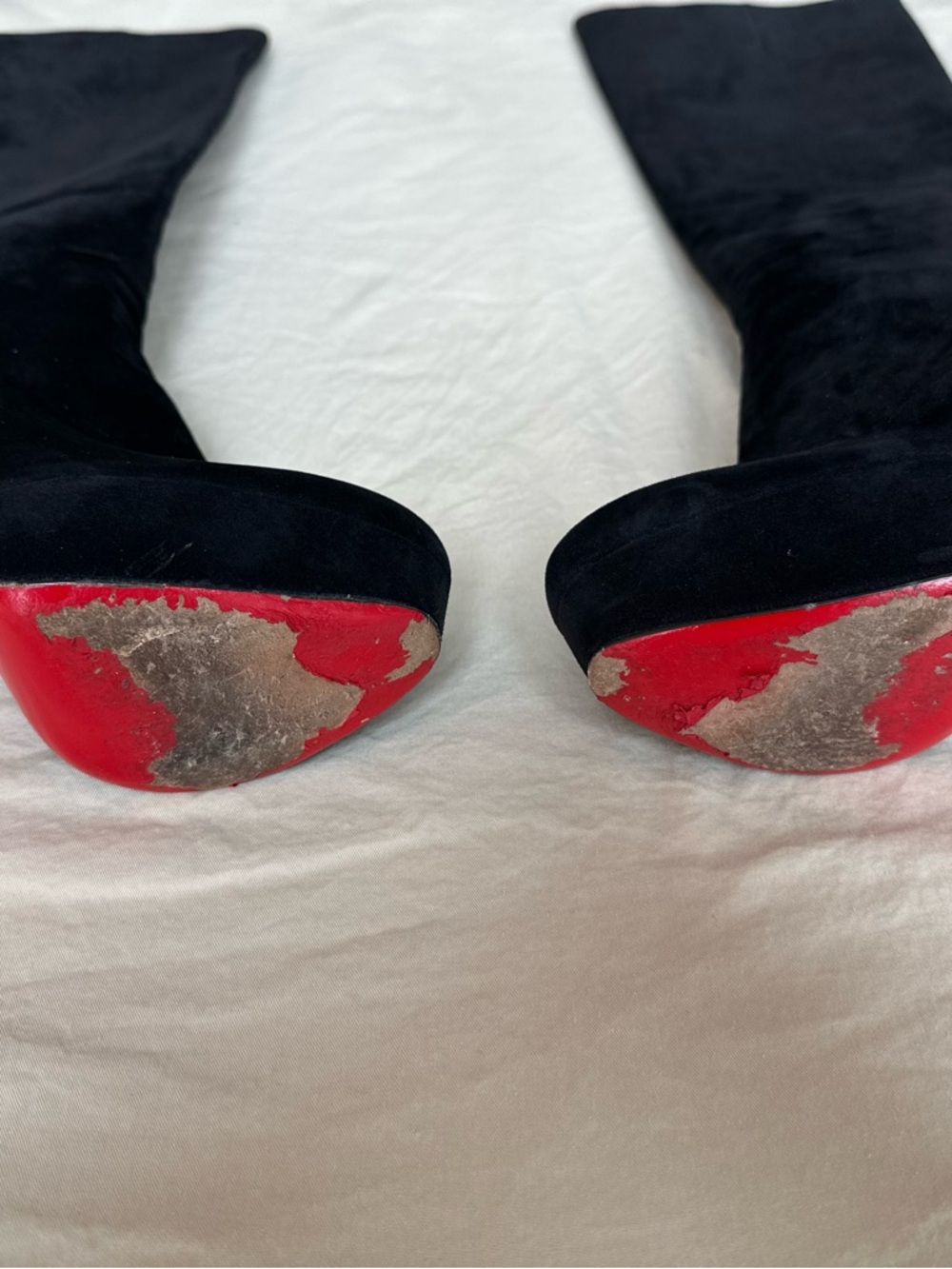 Christian Louboutin Black Suede Platform Knee-High Boots with Red Soles - Size 6 - Picture 2 of 7